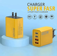 120W Fast Charging 4 Ports Mobile Phone Charger QC3.0 USB Type C Chargers Dual PD USB Wall Adapter EU/US Plug for iPhone Samsung